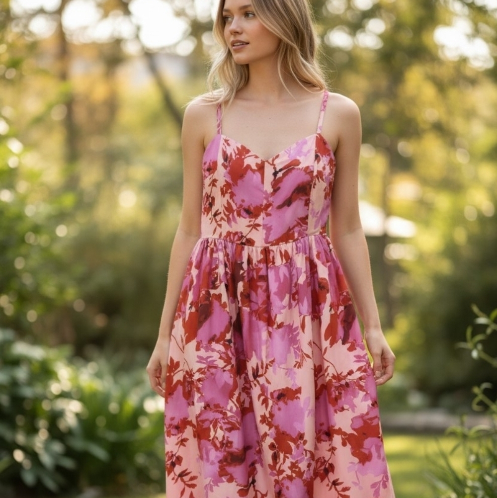 RR Always In Fashion, Floral Pink Dress- Losse, Straps, Lined, XL